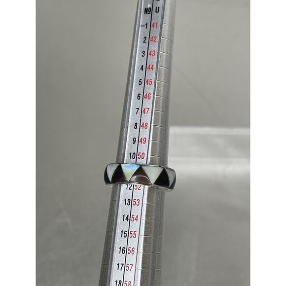 Vintage Sterling Silver Mother of Pearl Onyx Band Ring Navajo Size 5.75-6 - Picture 1 of 4